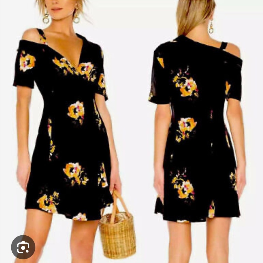 A.L.C. Lucia Floral Print Silk Cold Shoulder Mini Dress Black